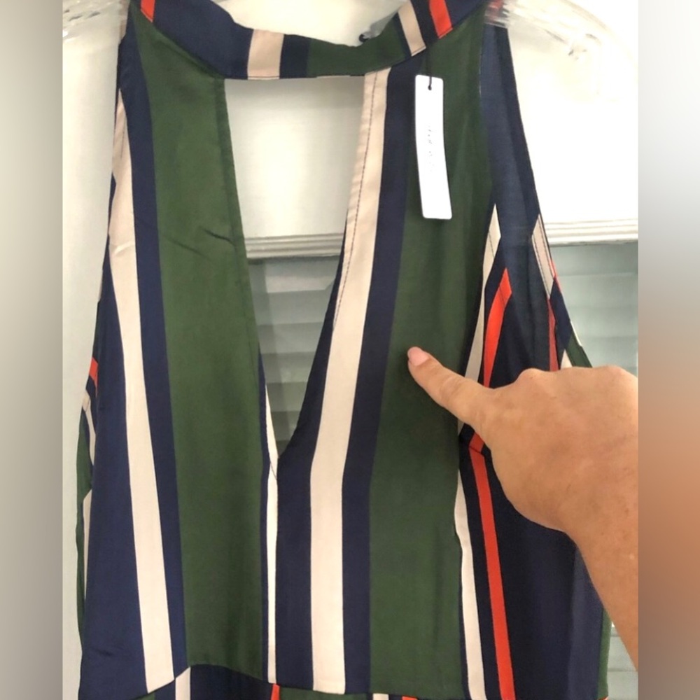VICI stripe plunging neckline, pocketed halter jumpsuit by Ark. NEW  Re $75 L ** - Picture 7 of 9